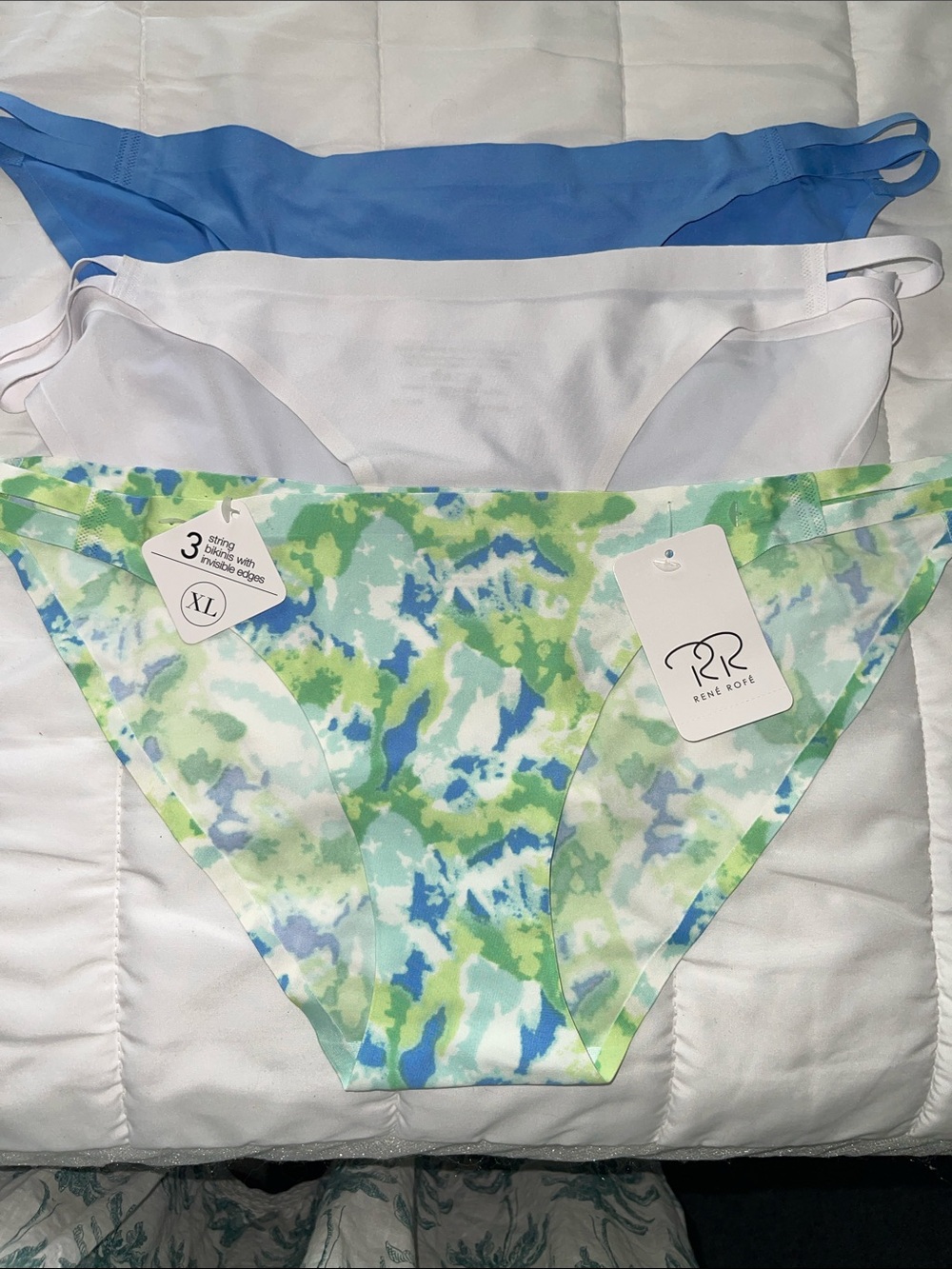 Rene Rofe String Bikini No Lines Set — Blue, White, Green Print